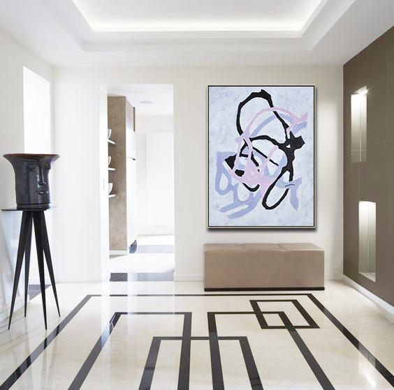 Extra Large Acrylic Painting On Canvas,Hand-Painted Black And White Minimal Painting On Canvas,Modern Art Abstract Painting